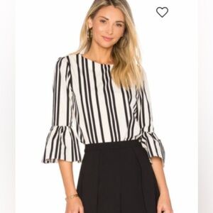 Alice and Olivia Bernice Stripe Ruffled Sleeve Top